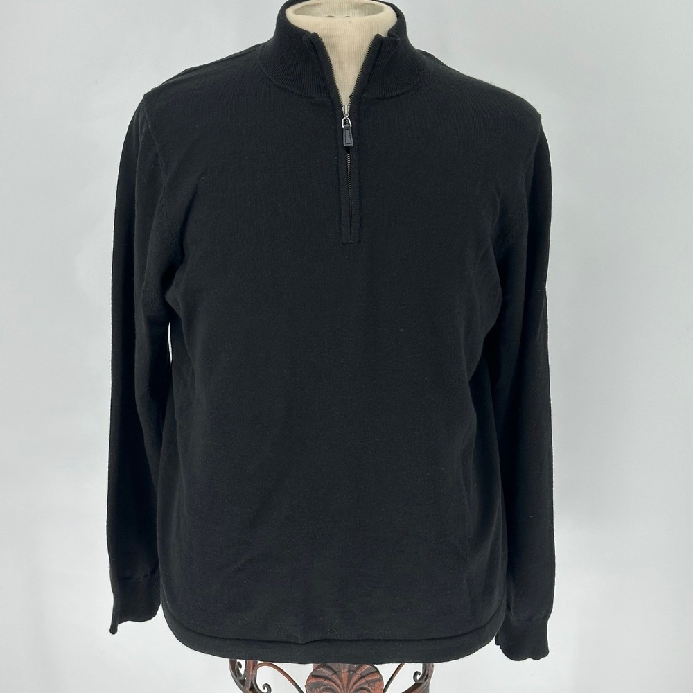 Merino Wool Blend Quarter Zip Sweater XL Modern Fit Black Minimalist Old‎ Money